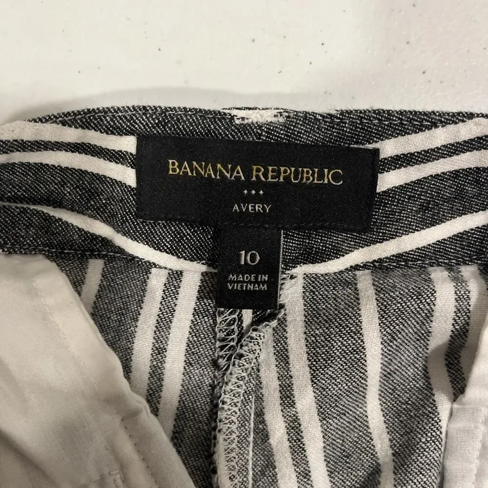 Banana Republic Avery Pants Linen Cotton Stretch Striped Grey White Womens 10